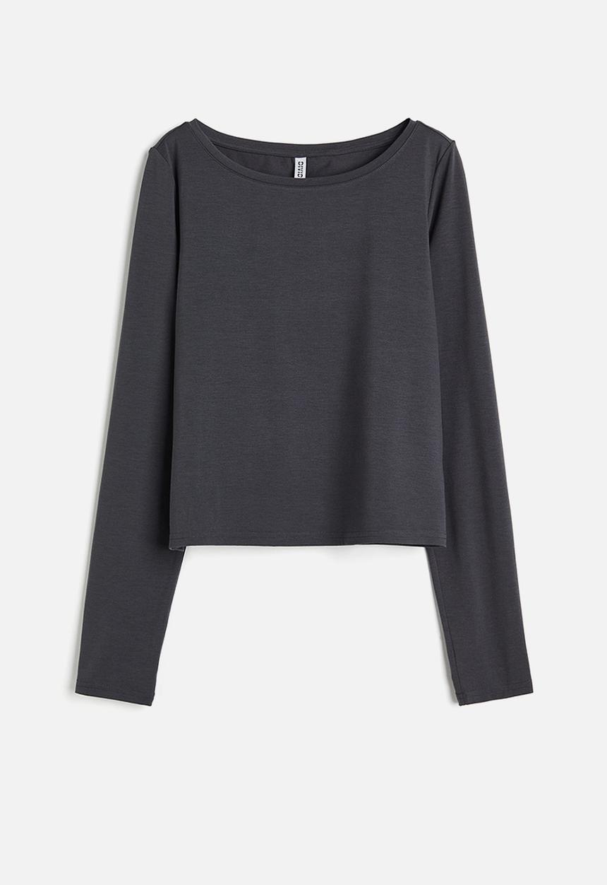 H&M - Sheer boat-neck top - dark grey