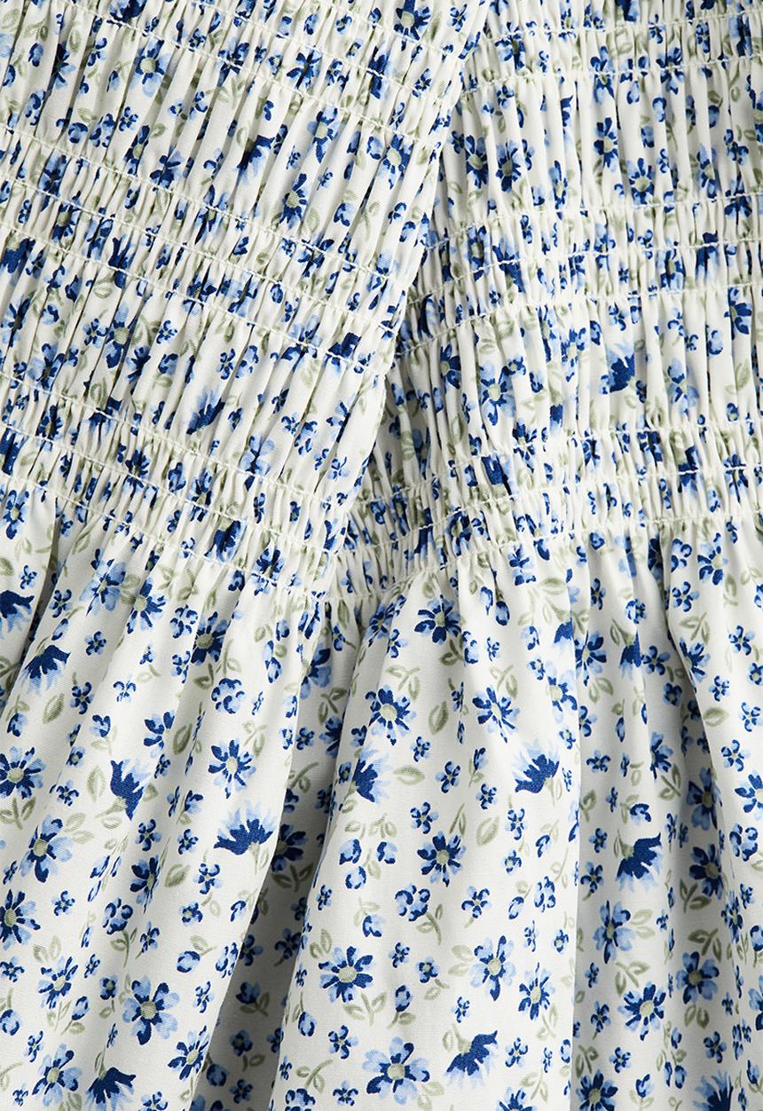 H&M - Smocked poplin dress - white & blue floral