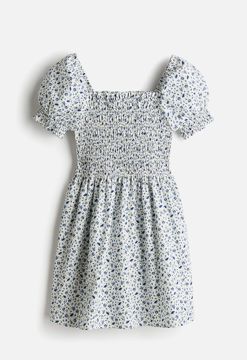 H&M - Smocked poplin dress - white & blue floral