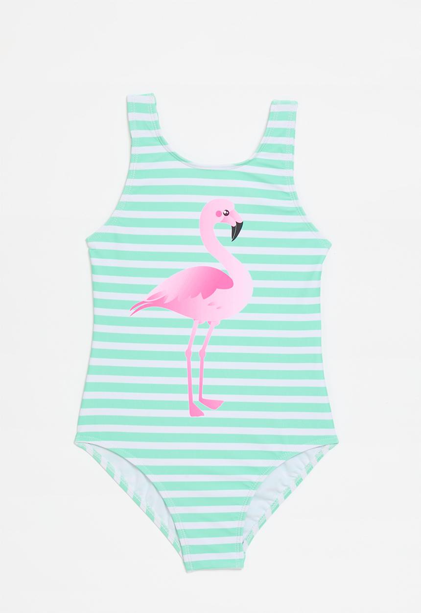 Pop Candy - Flamingo placement print bathing suit - aquamarine stripes