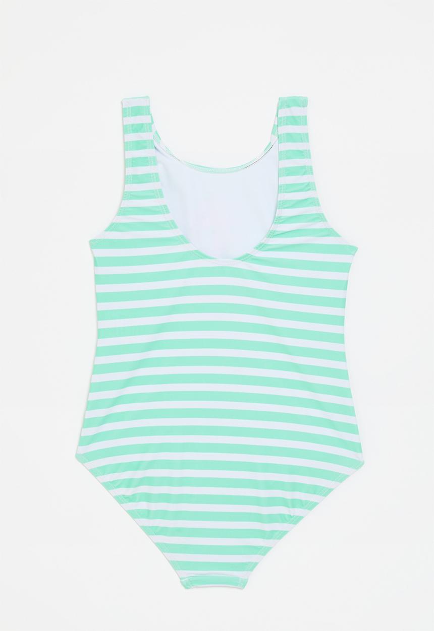 Pop Candy - Flamingo placement print bathing suit - aquamarine stripes