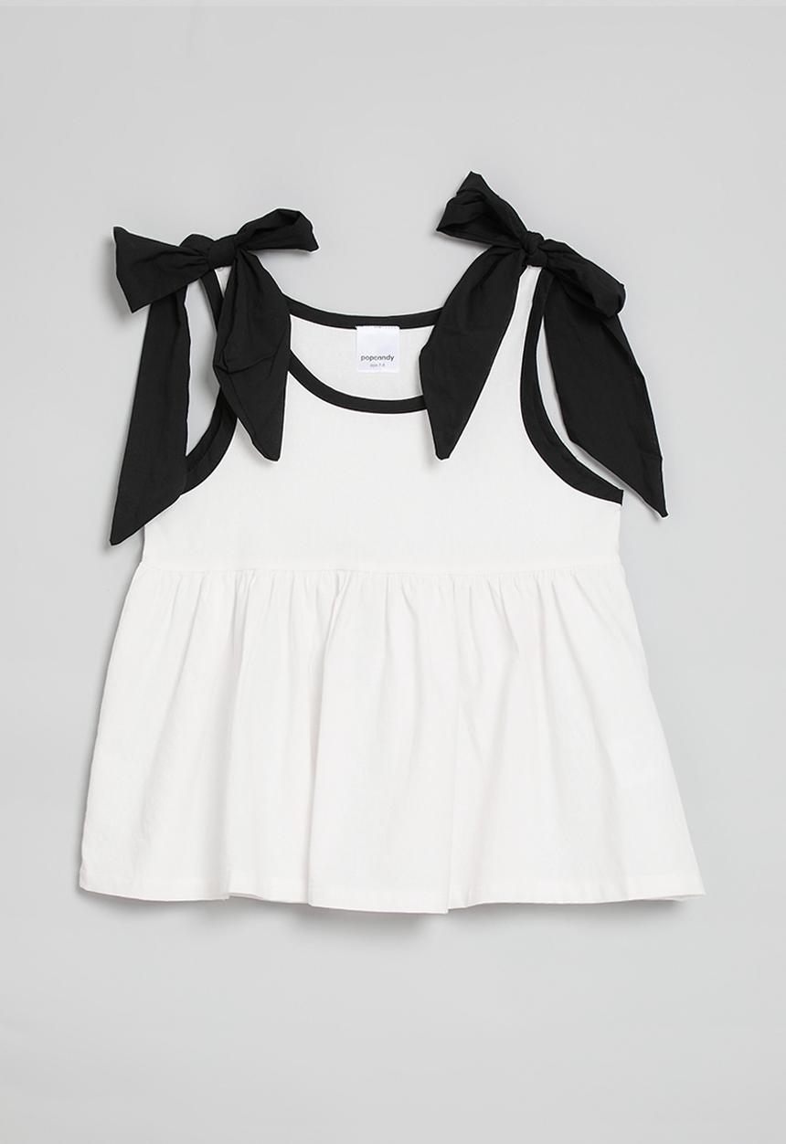 Pop Candy - Contrast rib top with shoulder bows - black/white