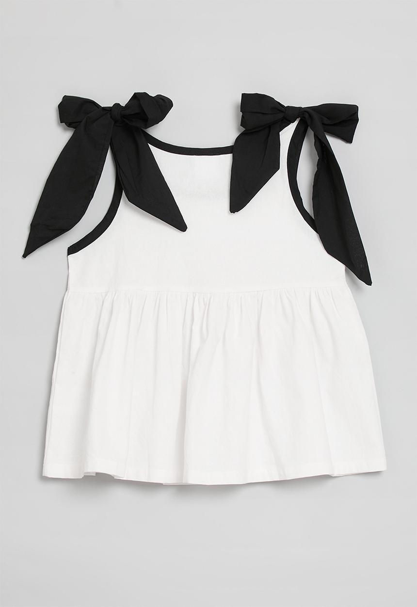 Pop Candy - Contrast rib top with shoulder bows - black/white
