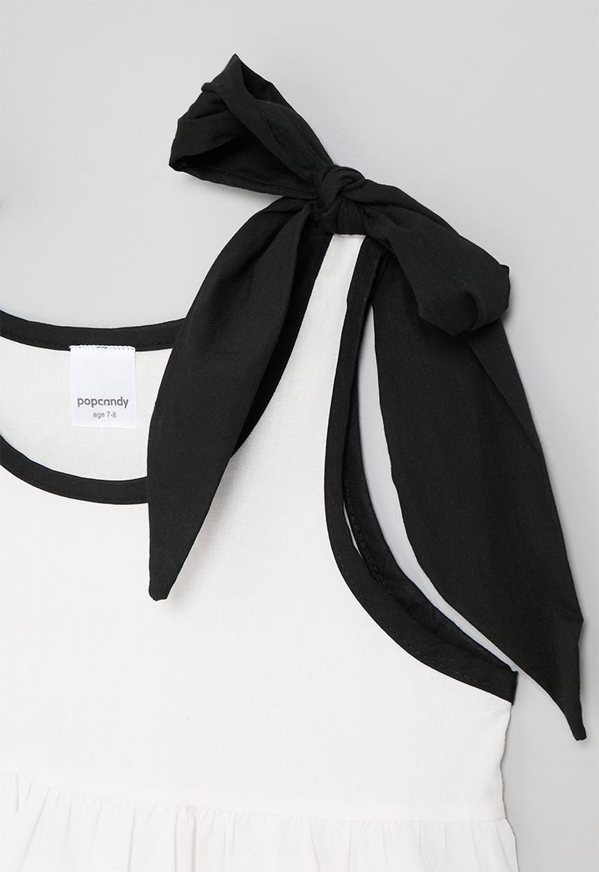 Pop Candy - Contrast rib top with shoulder bows - black/white