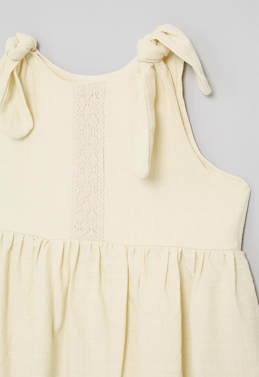 Pop Candy - Shoulder tie dress with lace trim hem - ivory