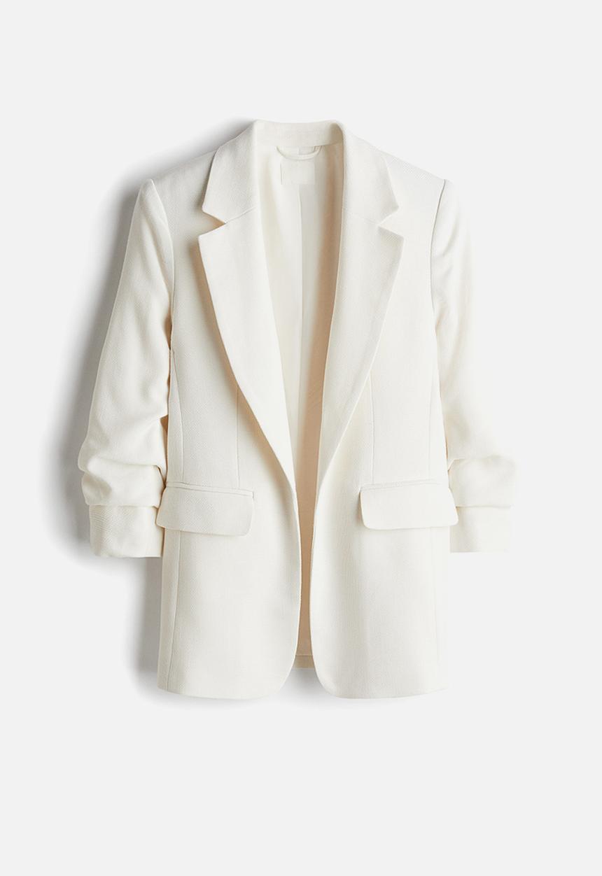 H&M - Gathered-sleeve blazer - cream