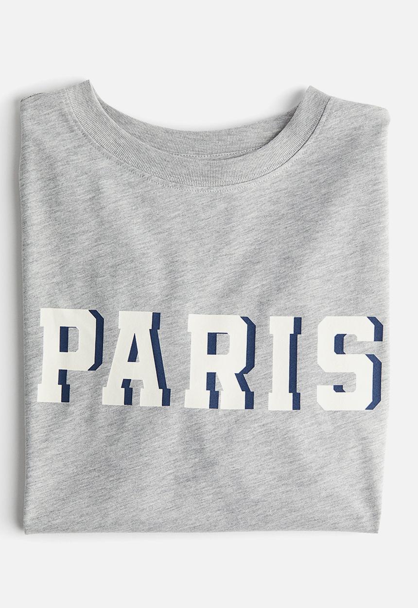 H&M - Printed T-shirt - light grey marl paris