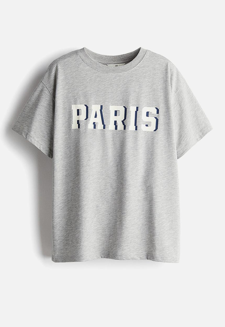 H&M - Printed T-shirt - light grey marl paris