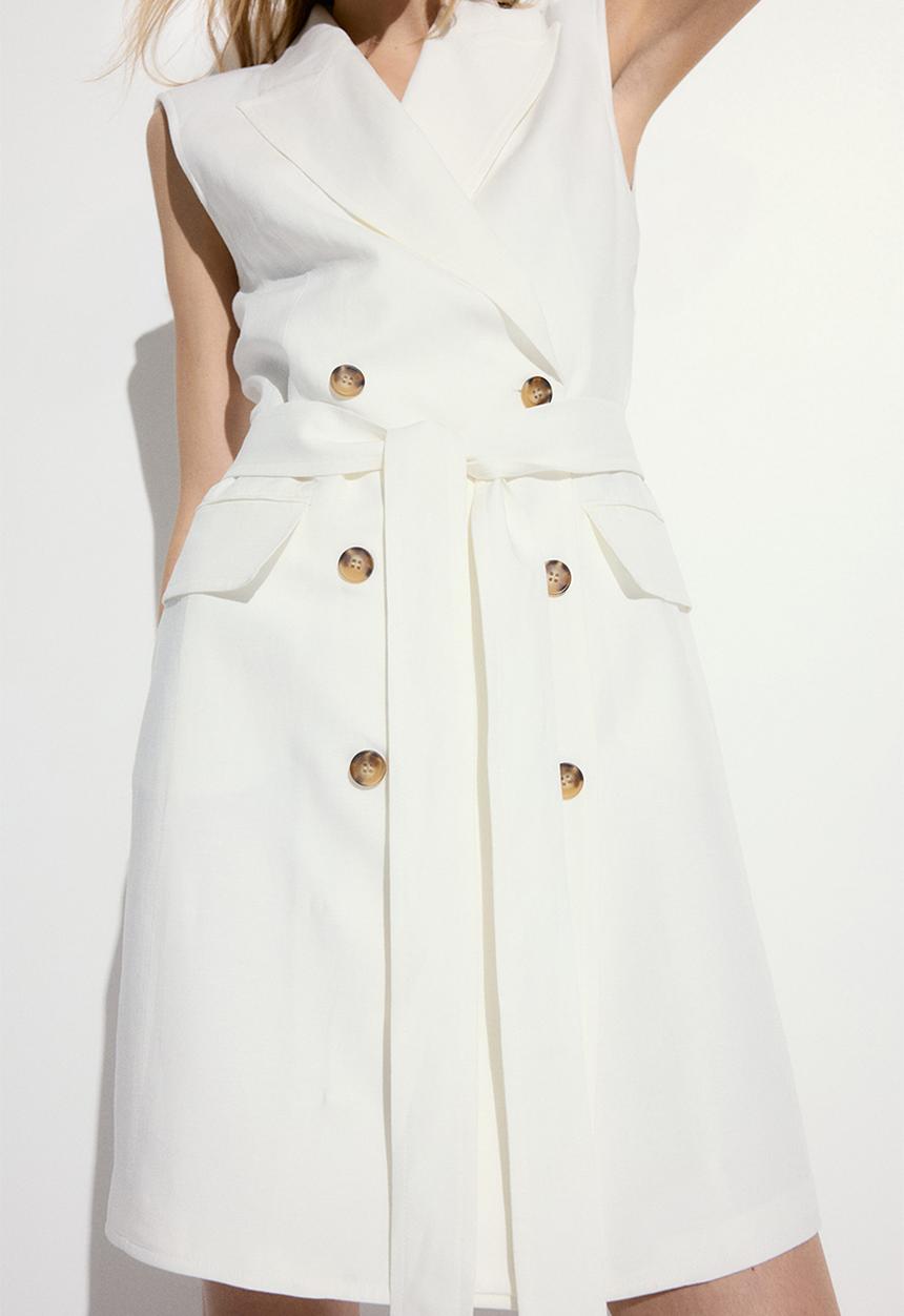 H&M - Linen-blend blazer dress - white