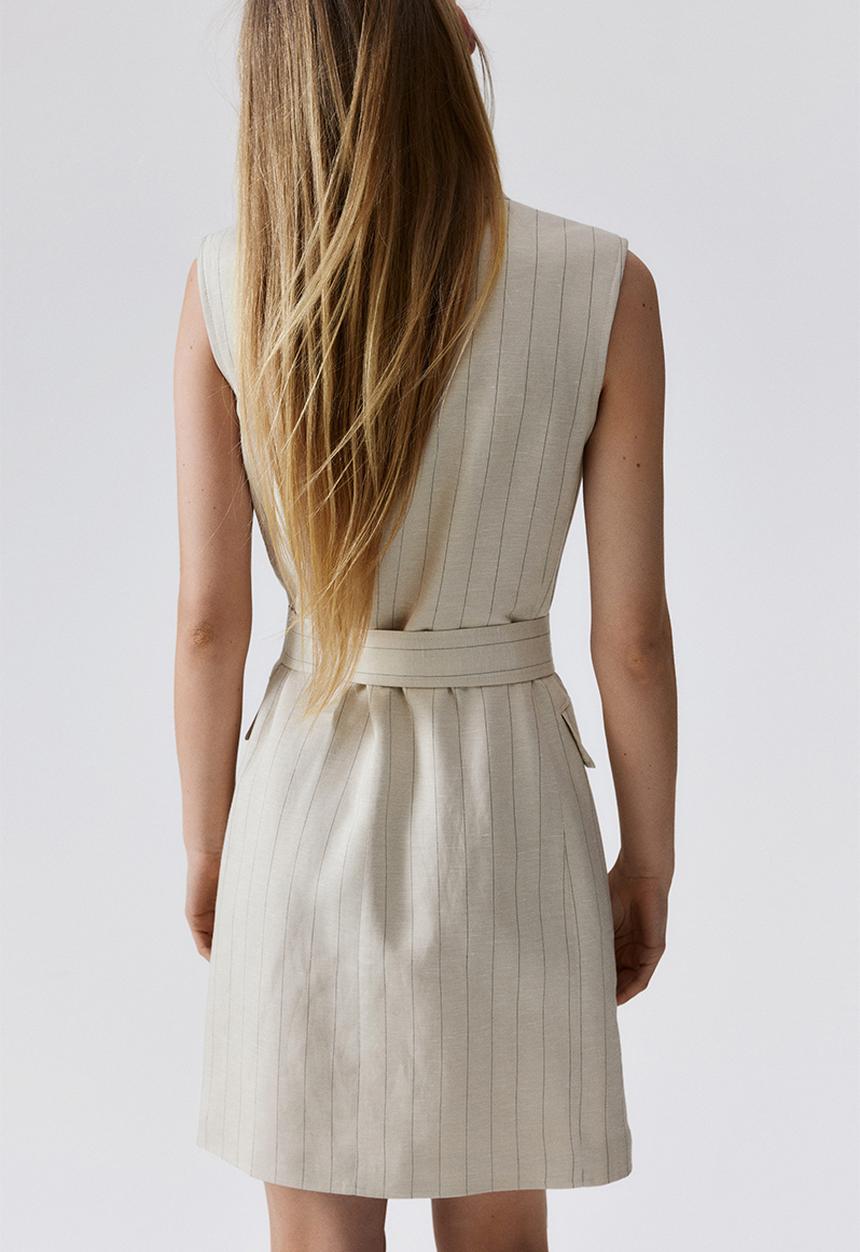 H&M - Linen-blend blazer dress - light beige pinstriped - 1212380005
