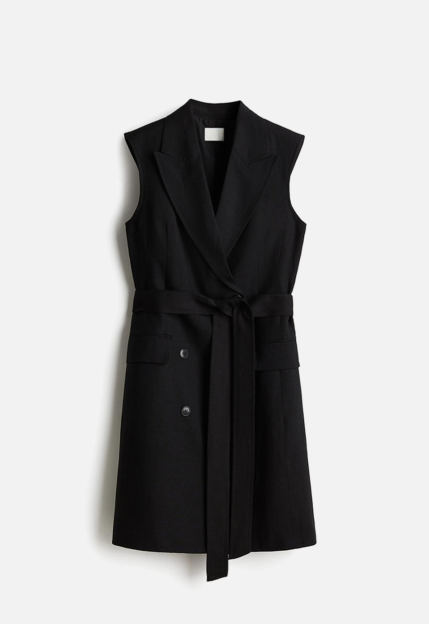 H&M - Linen-blend blazer dress - black