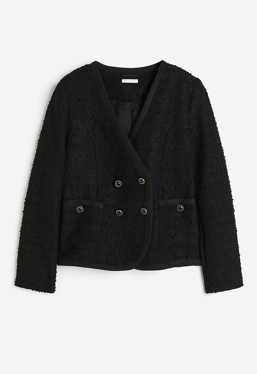 H&M - Double-breasted bouclé blazer - black