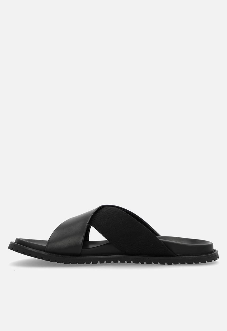 Cross Strap Jacquard Sandal - Black
