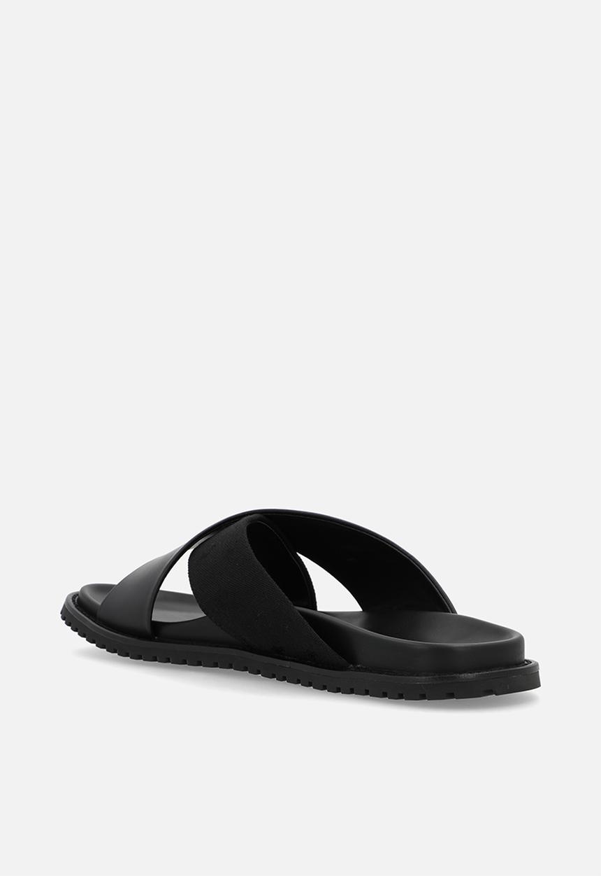 POLO - Cross Strap Jacquard  Sandal  - Black
