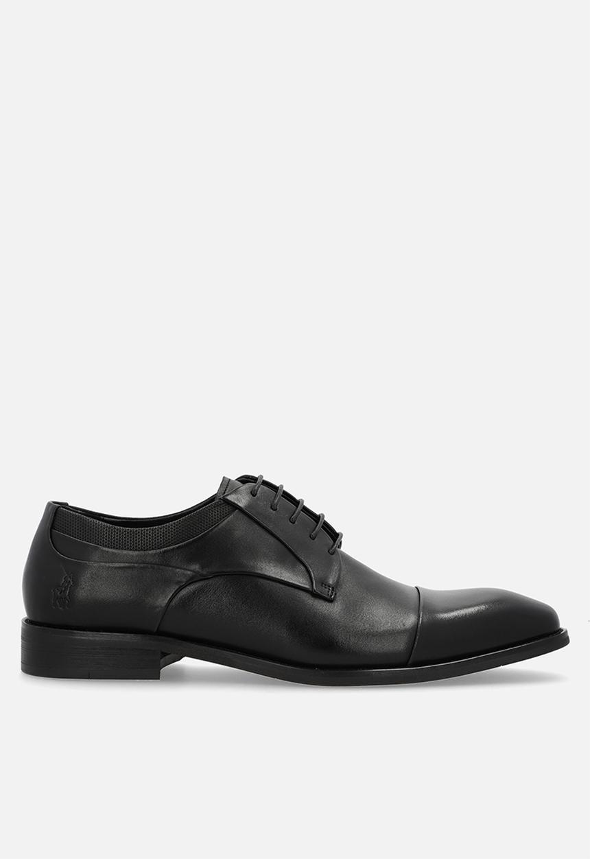 POLO - Panelled Gibson Lace Up  - Black Leather