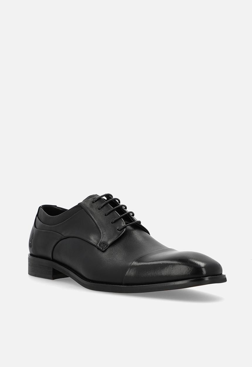 POLO - Panelled Gibson Lace Up  - Black Leather