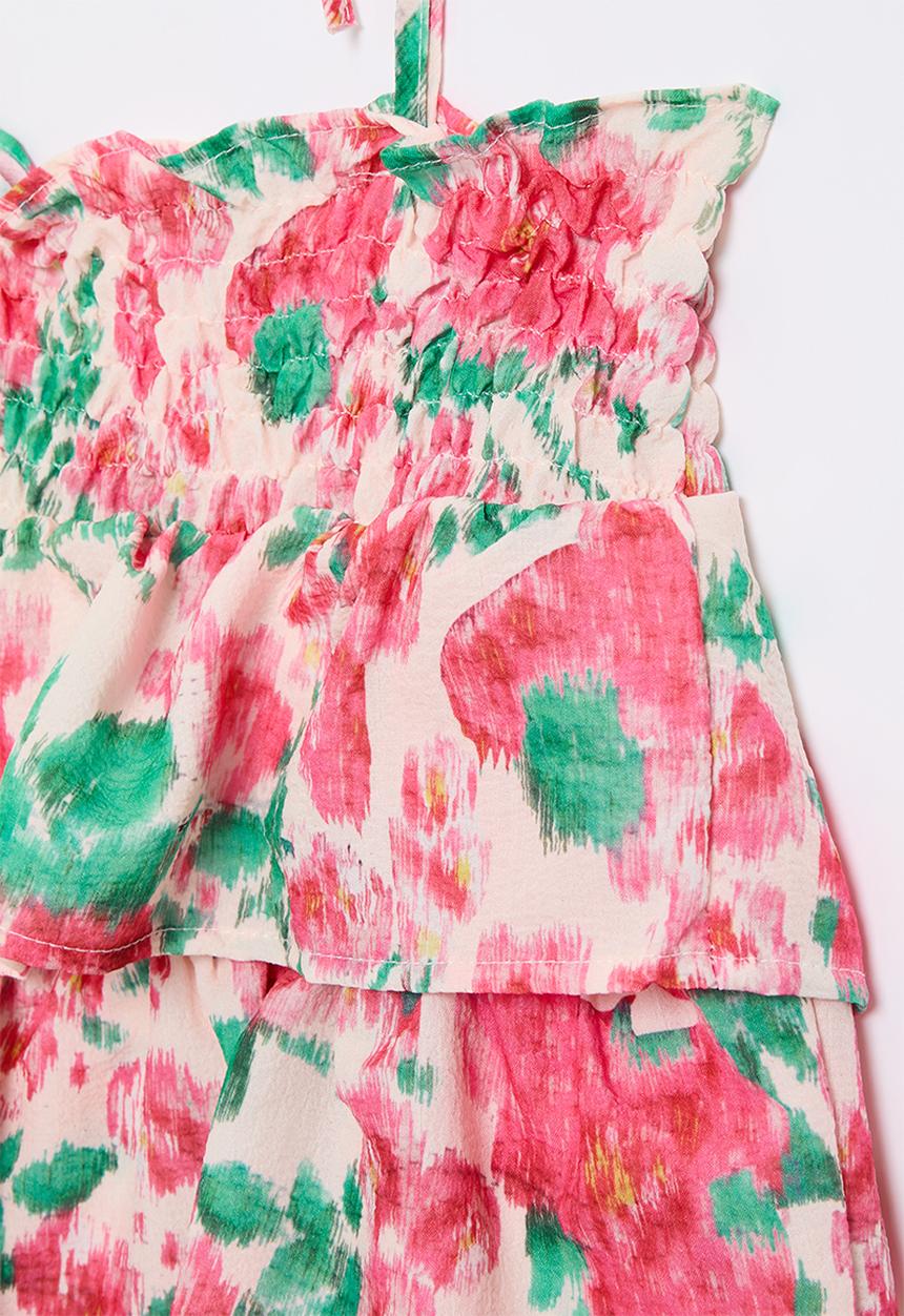 Pop Candy - Tiered dress with spaghetti straps - pink & green floral