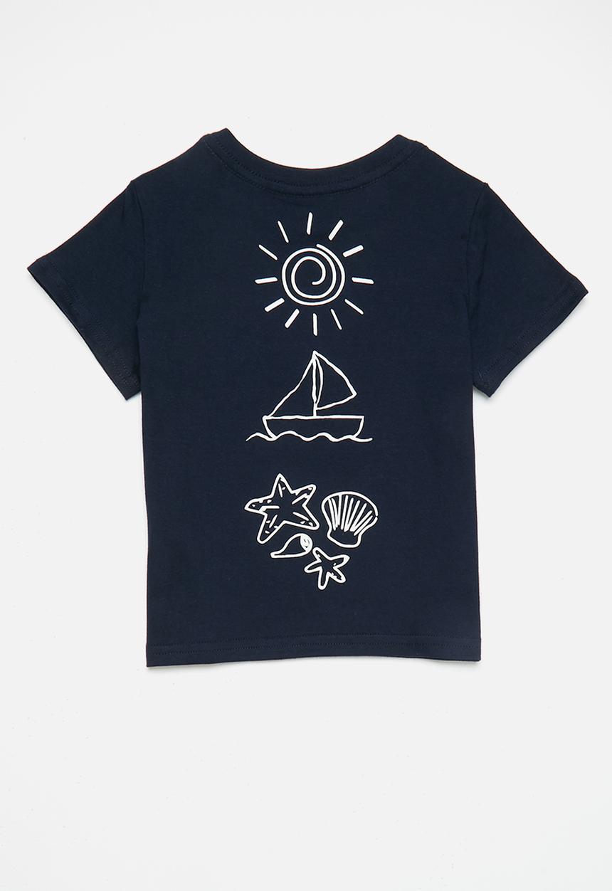 Pop Candy - 2 pack graphic & slogan tee - white/navy
