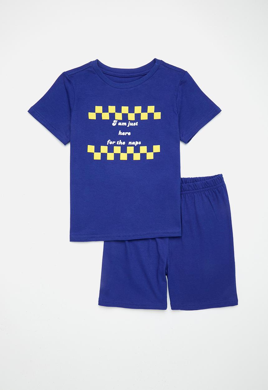 Pop Candy - Pj set with placement print & slogan - royal blue/yellow