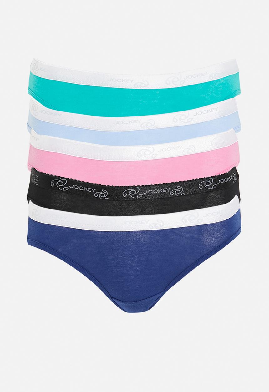 Jockey - 5 pack plain bikini - blueprint / bright lips / paradise tealliquid blue / black