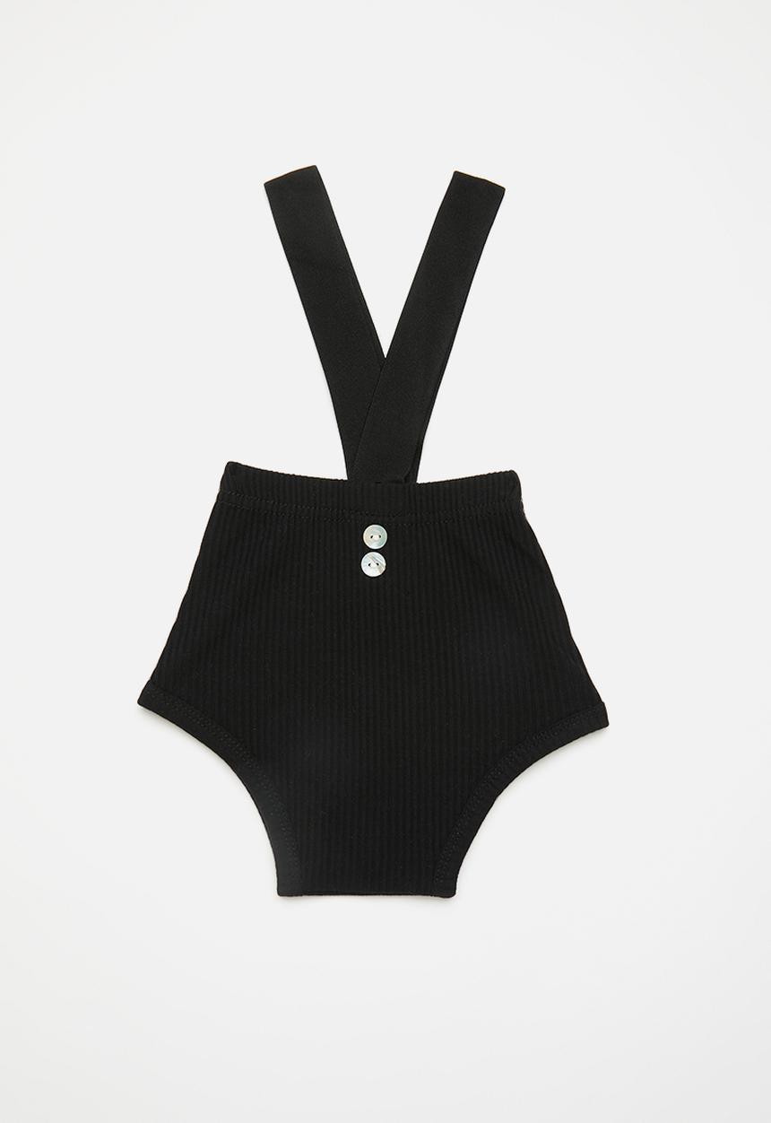 Pop Candy - Rib knit suspender shorts - black
