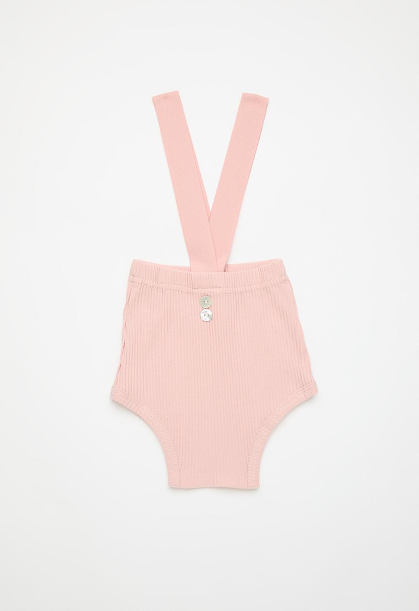 Pop Candy - Rib knit suspender shorts - pink