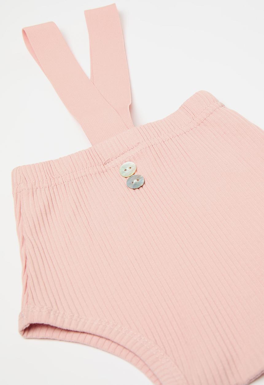 Pop Candy - Rib knit suspender shorts - pink