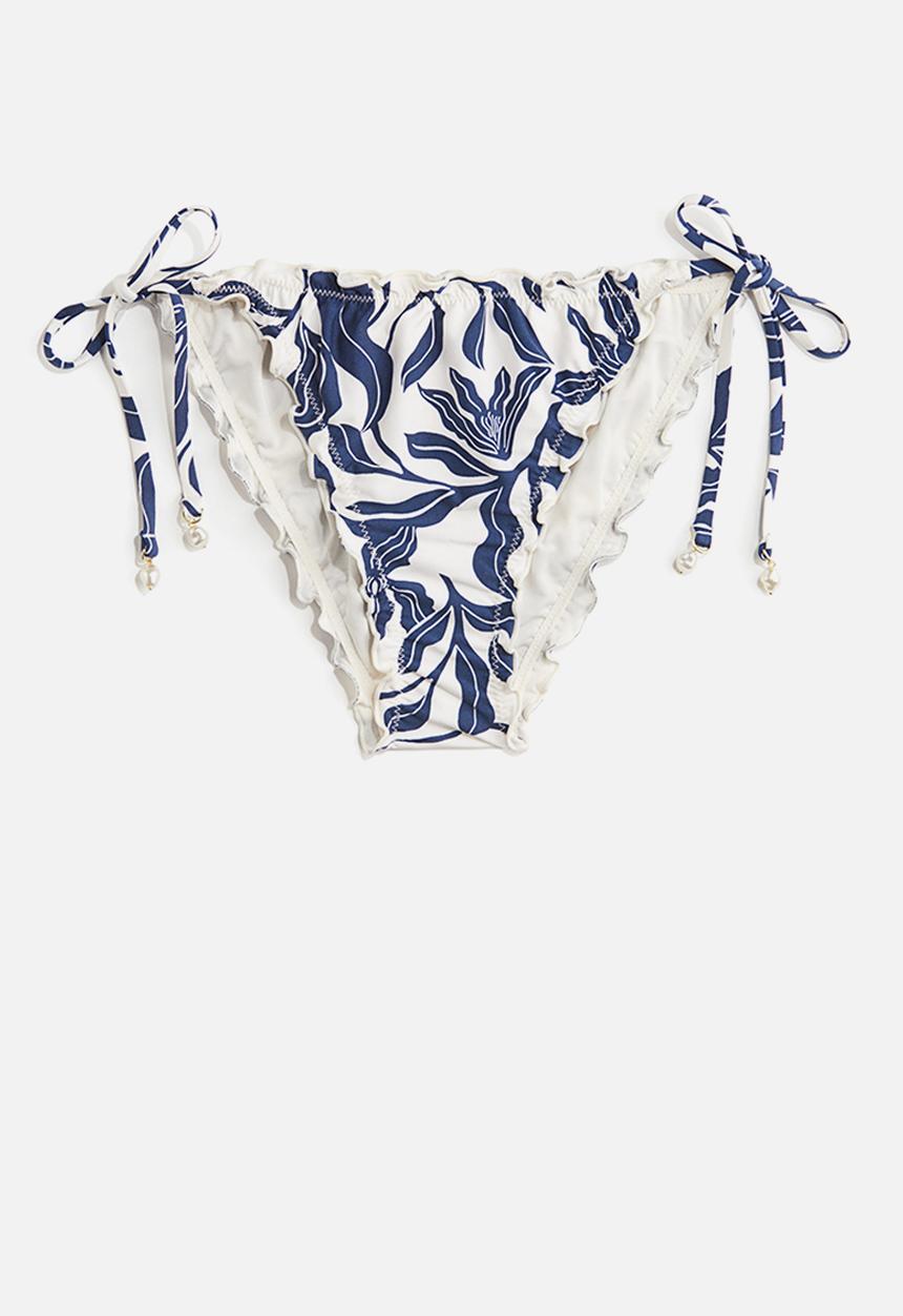 H&M - Tie tanga bikini bottoms - white & dark blue patterned