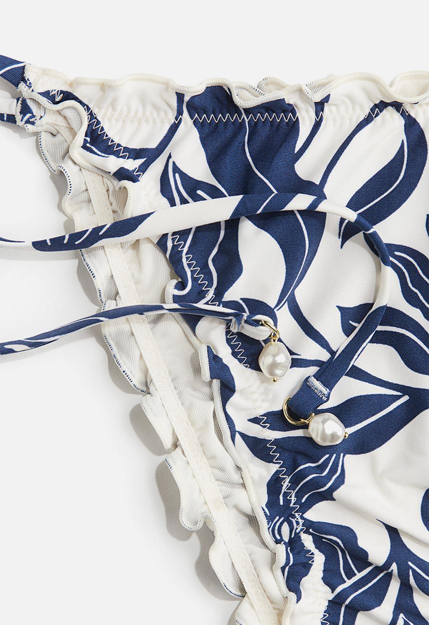 H&M - Tie tanga bikini bottoms - white & dark blue patterned