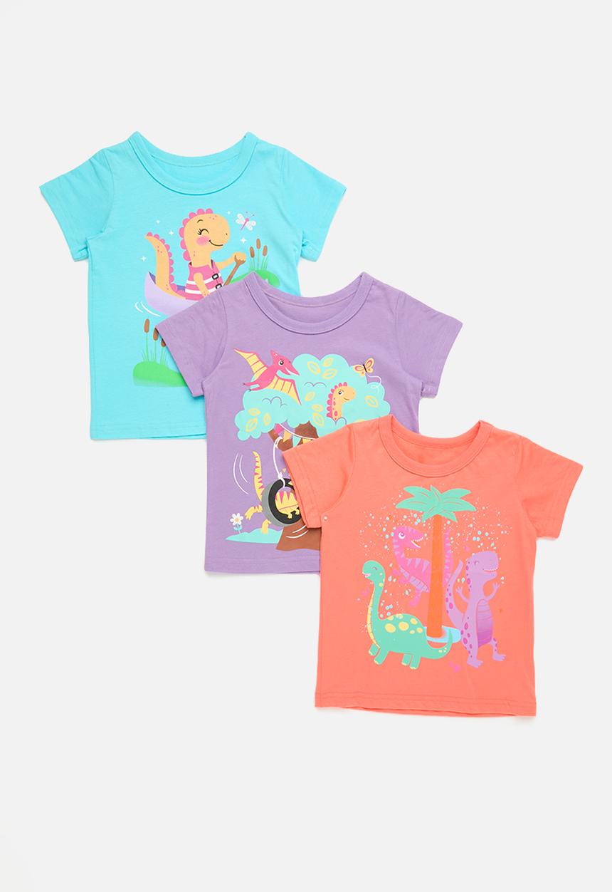 Pop Candy - 3 pack graphic print tee - blue/purple/coral