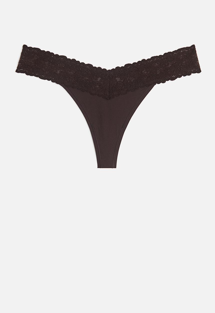 H&M - 3 pack microfibre and lace thong briefs - dark brown