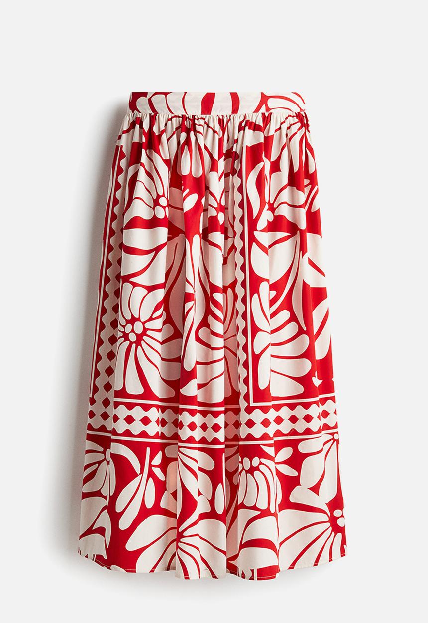 H&M - Poplin maxi skirt - bright red patterned