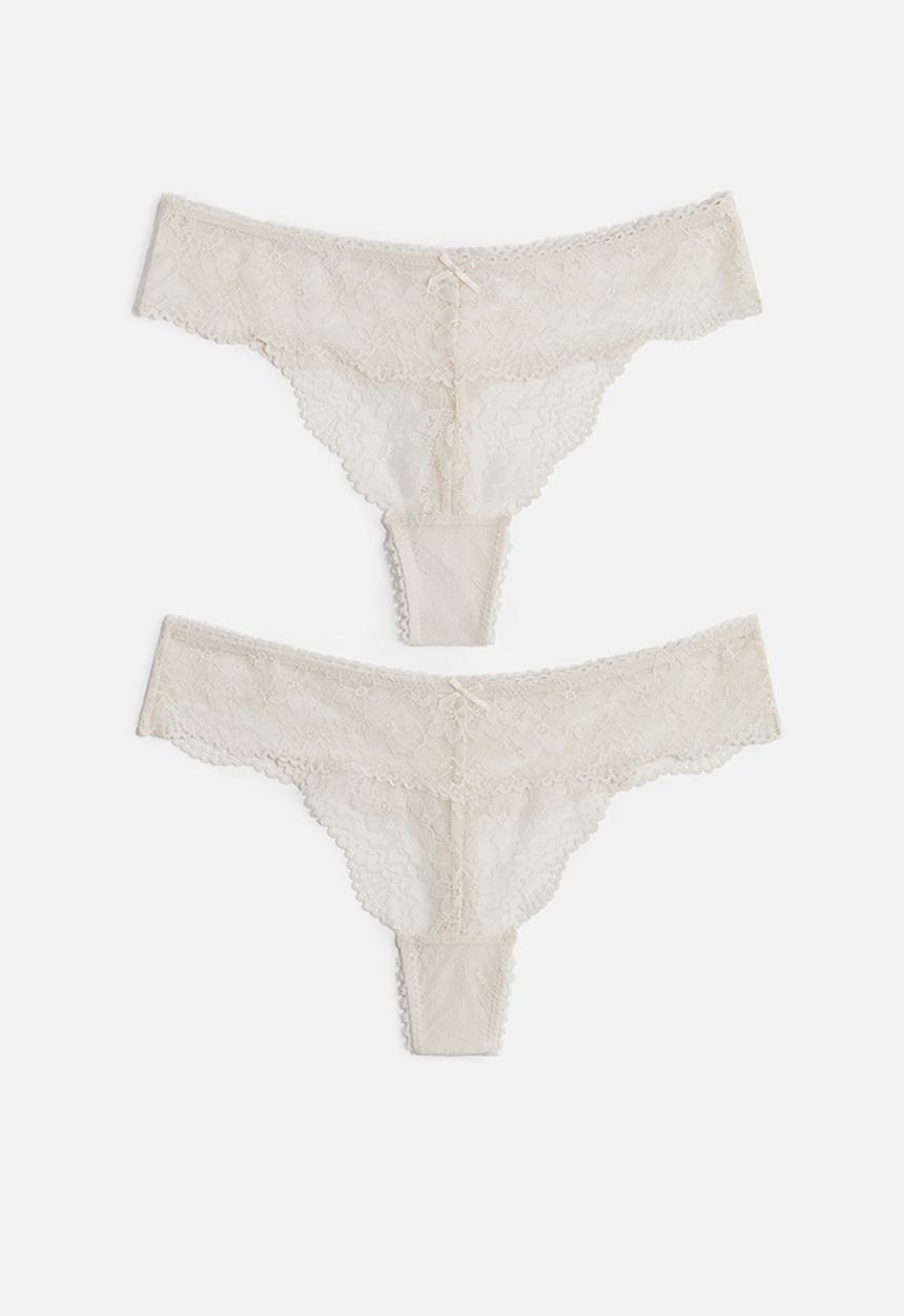H&M - 2 pack lace thong briefs - pale beige