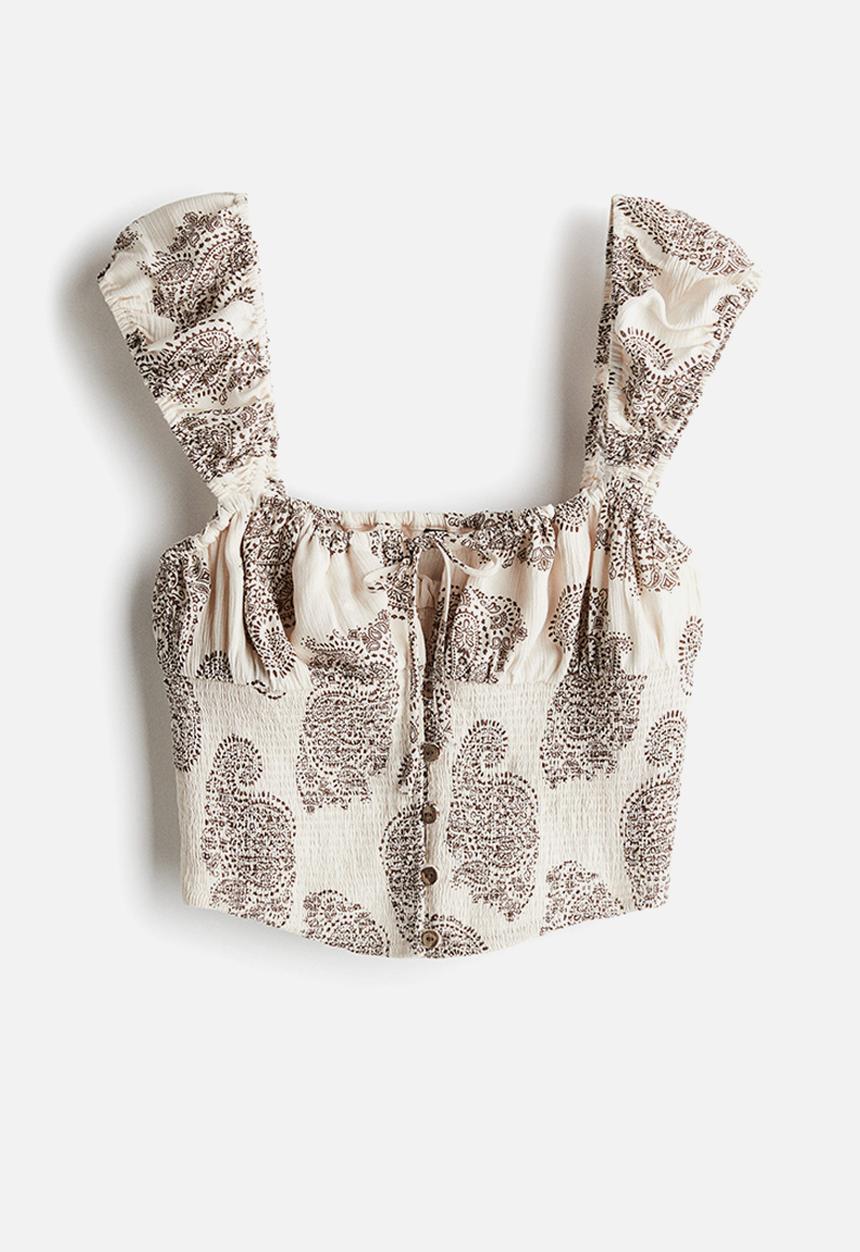 H&M - Gathered corset top - cream paisley-patterned 