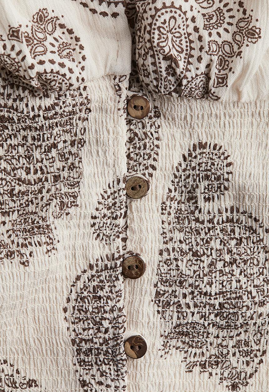H&M - Gathered corset top - cream paisley-patterned 