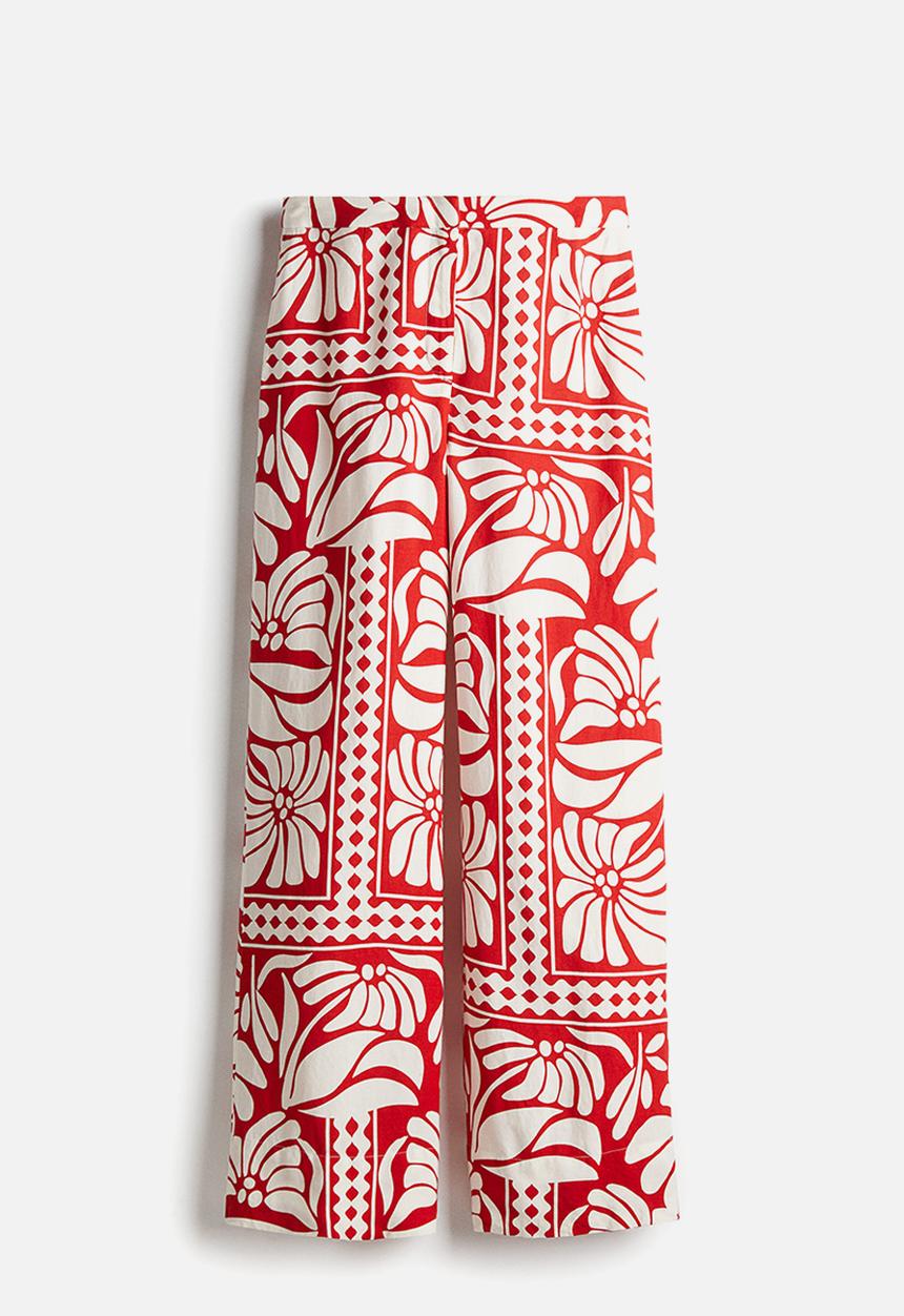 H&M - Linen-blend trousers - bright red patterned