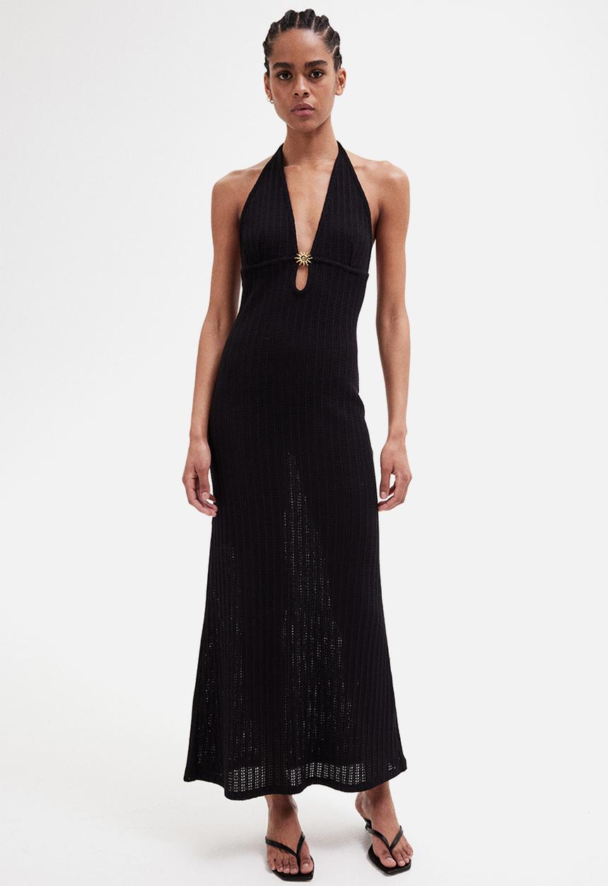 H&M - Embellished pointelle-knit dress - black