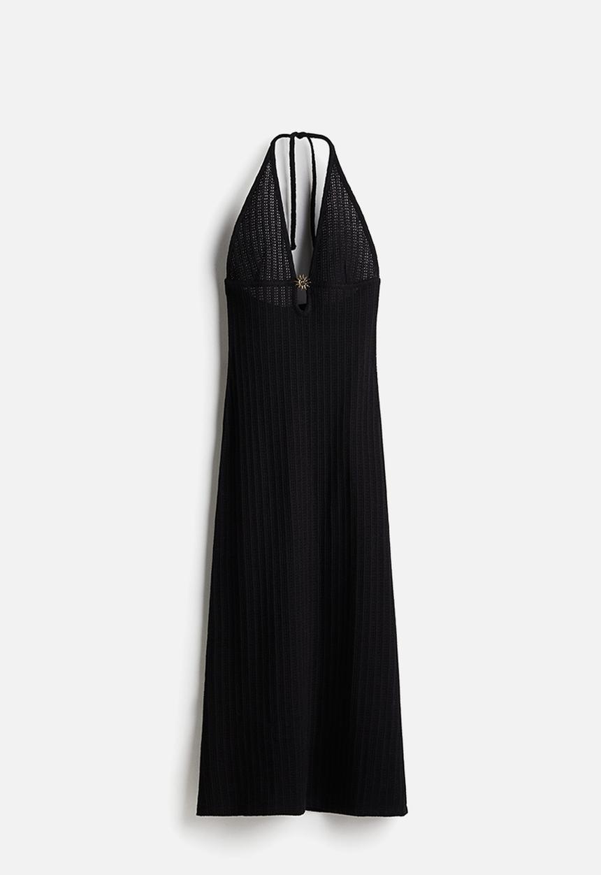 H&M - Embellished pointelle-knit dress - black