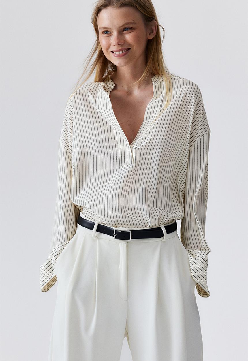 H&M - Oversized viscose blouse -  cream/striped 