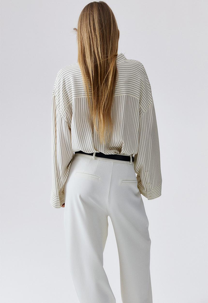 H&M - Oversized viscose blouse -  cream/striped 
