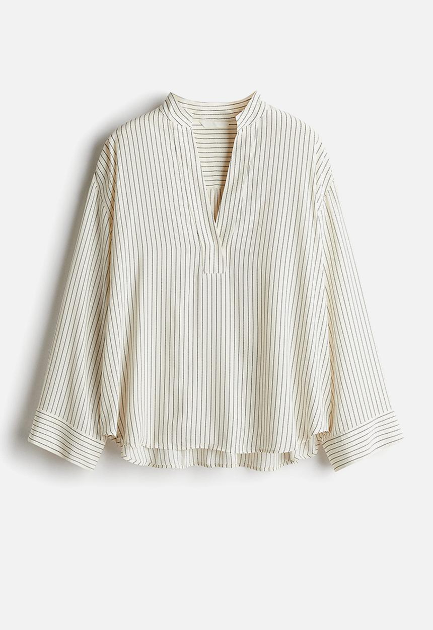 H&M - Oversized viscose blouse -  cream/striped 