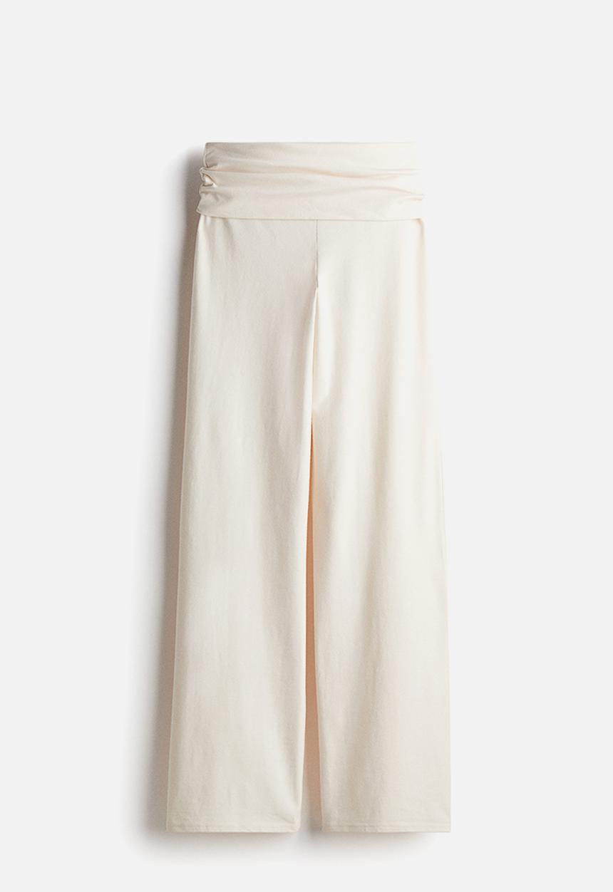 H&M - Foldover-waist jersey trousers - light beige