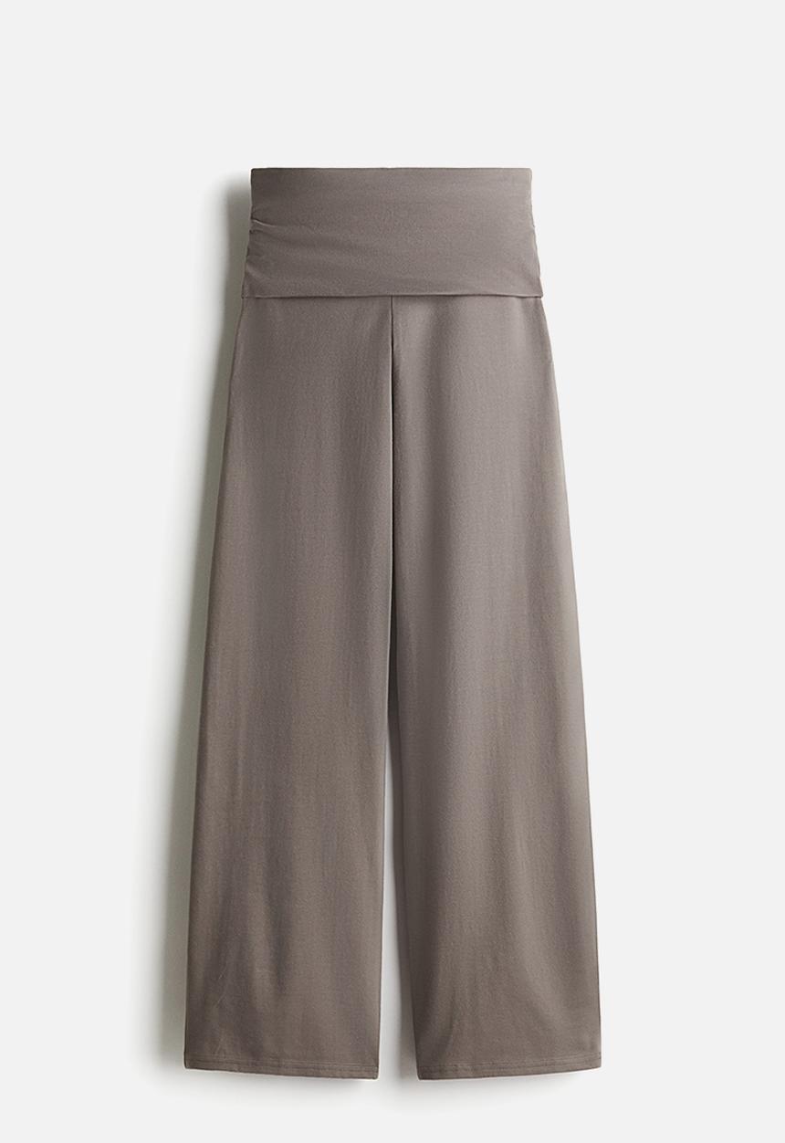 H&M - Foldover-waist jersey trousers - dusty grey