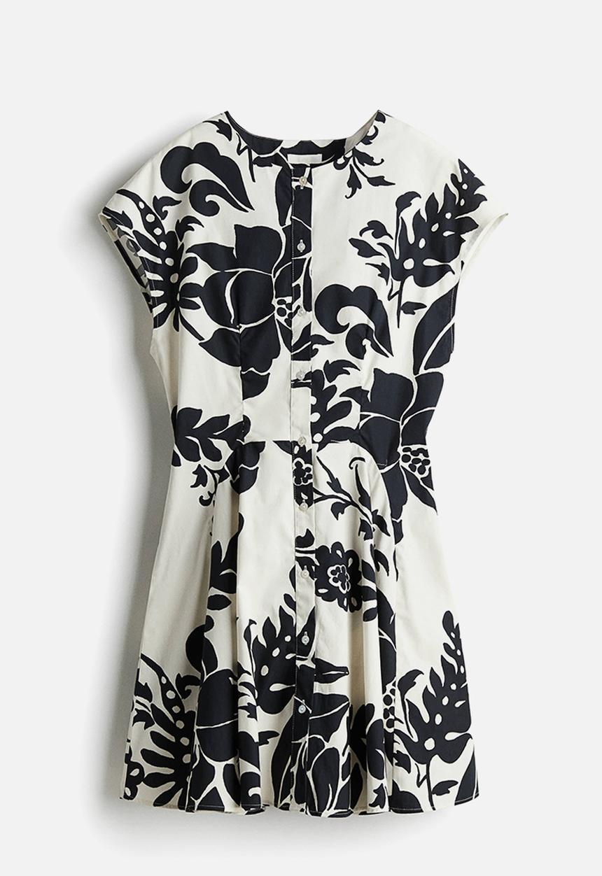 H&M - Button-front cotton dress - white patterned