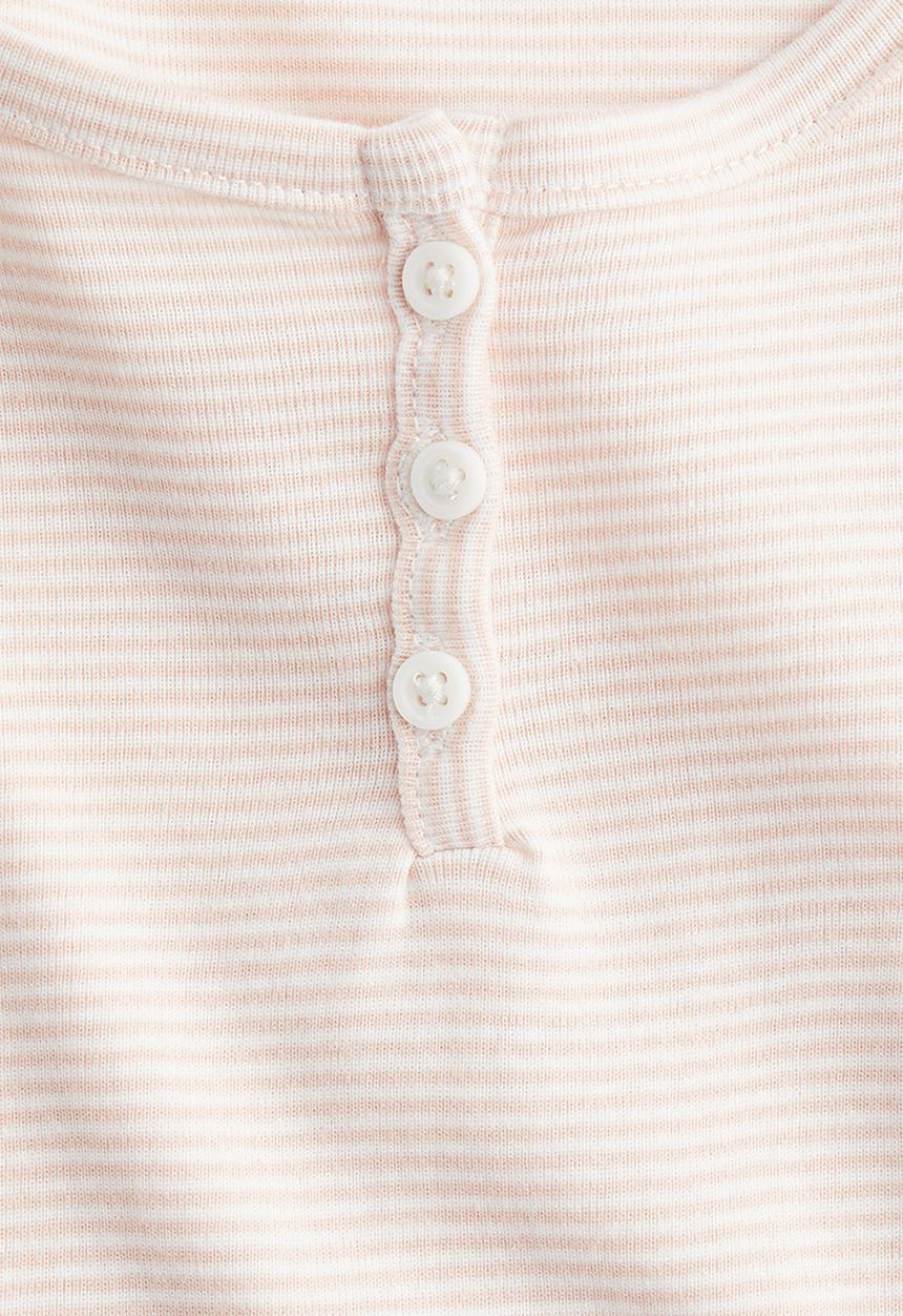 H&M - Button-top scoop-neck T-shirt - light pink/striped