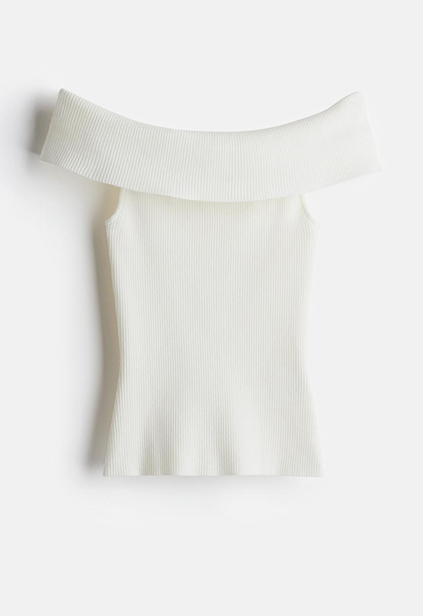 H&M - Rib-knit off-the-shoulder top - white