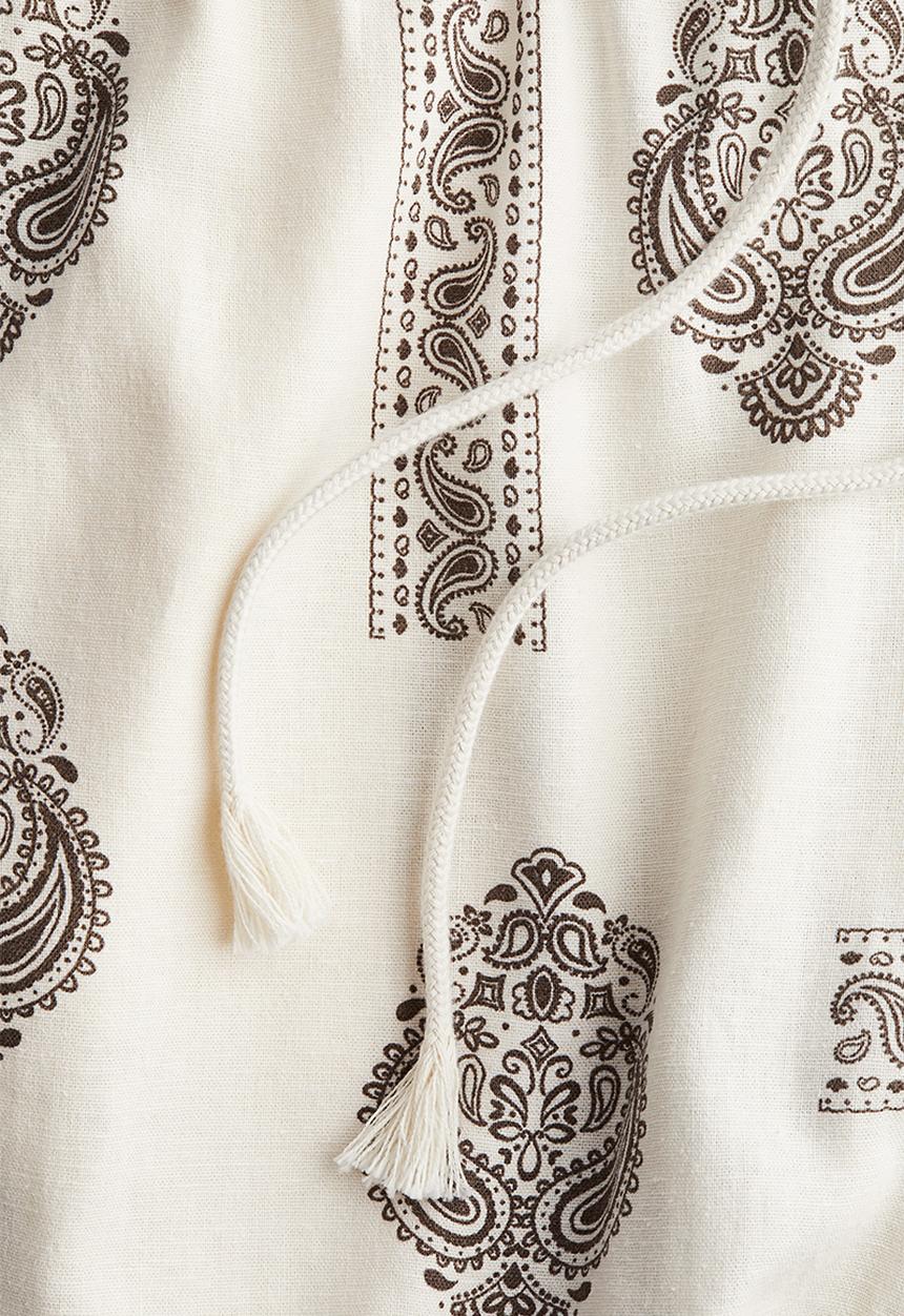 H&M - Linen-blend drawstring trousers -  light beige/paisley-patterned 