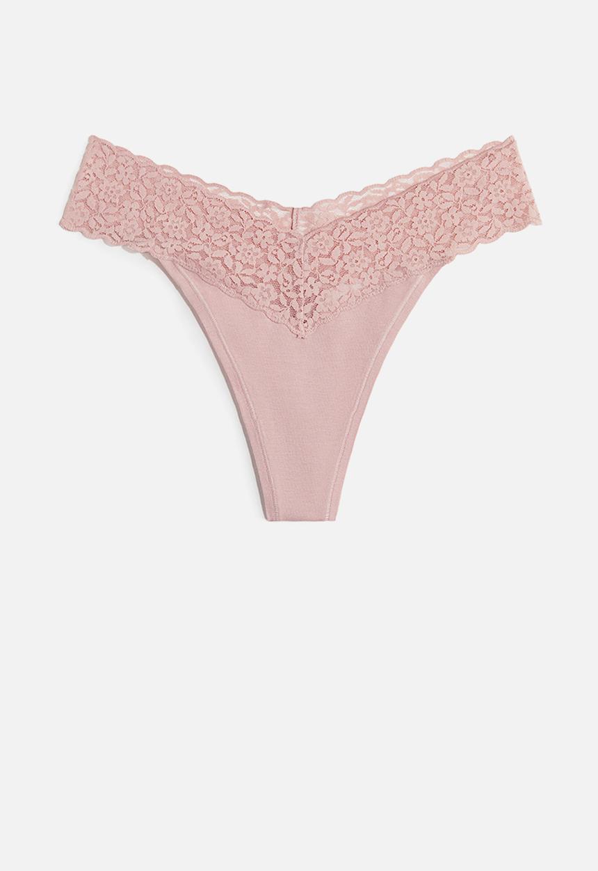H&M - 3-pack cotton and lace thong briefs -  light pink