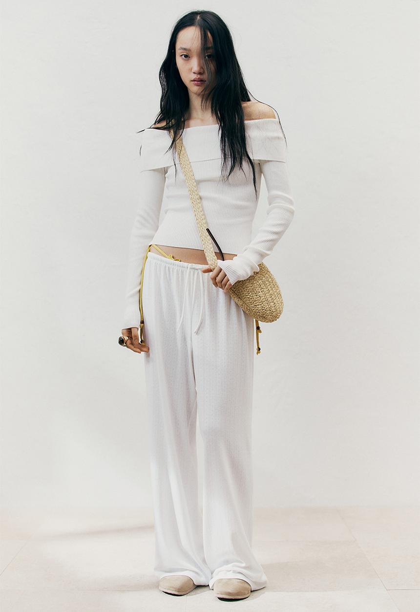 H&M - Wide drawstring trousers - white