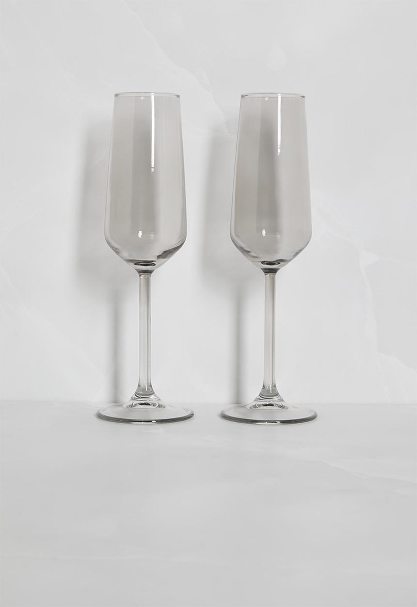Excellent Houseware - Smoke champagne glass set of 2 - grey